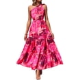 thumbnail image 1 of Vestido maxi floral de un solo hombro para mujer PRETTYGARDEN en rojo rosa, 1 of 6