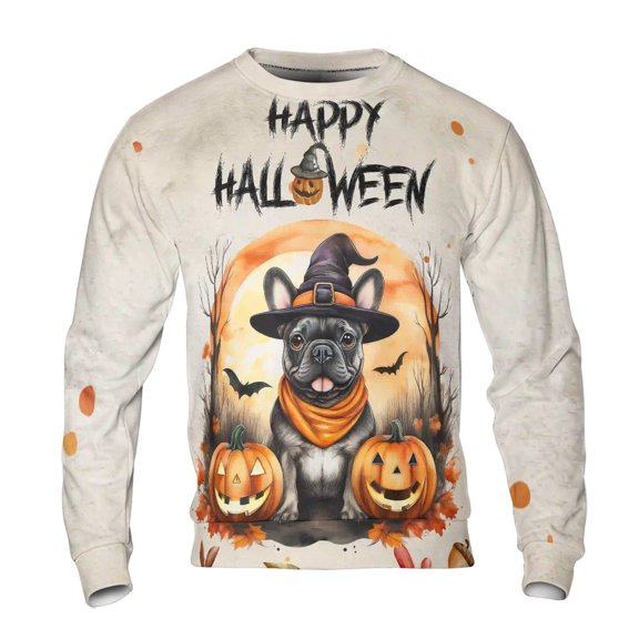 Happy Halloween French Bulldog Witches Hat Pumpkin Carving All Over Print 3D Sweatshirt Unisex Merch Dog Lover Gifts - 02019