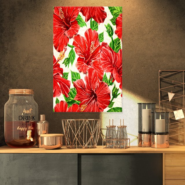Seamless Hibiscus Flowers Pattern - Large Floral Wall Art Canvas