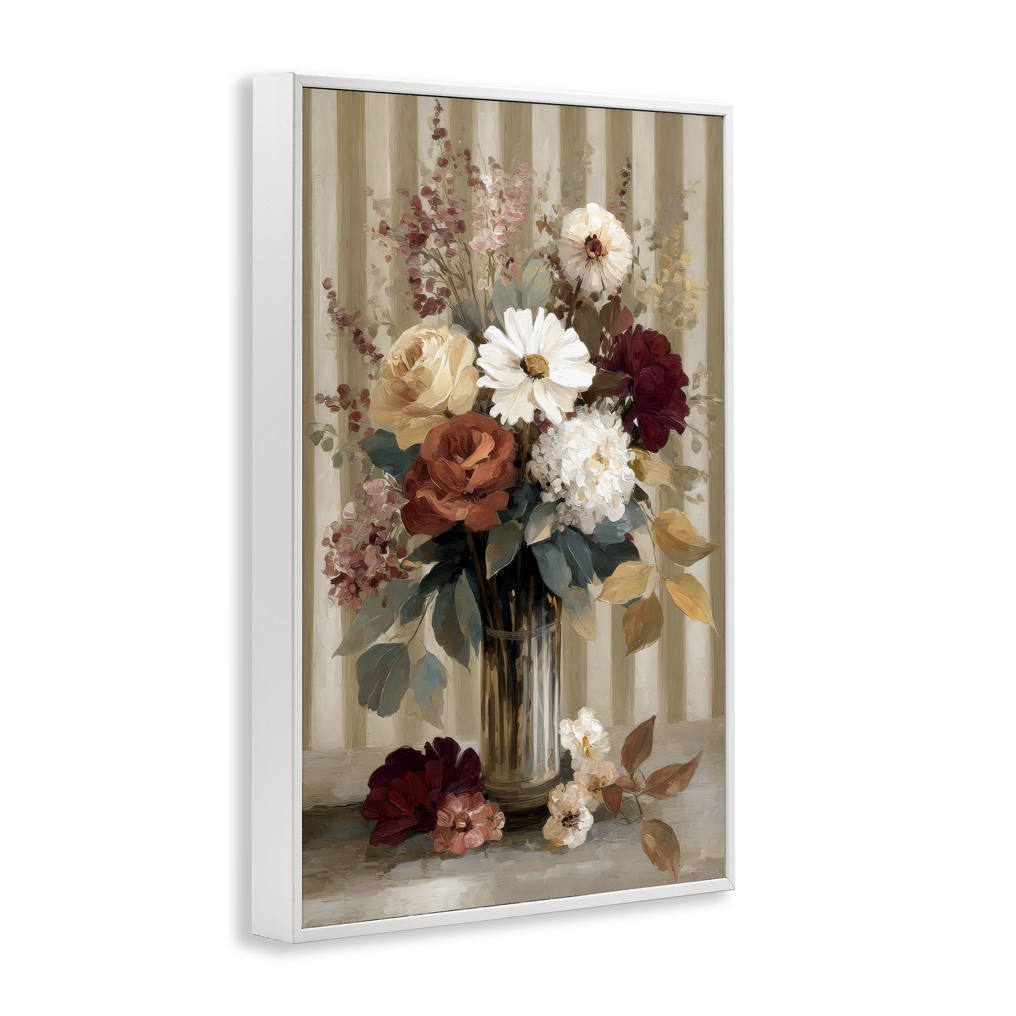 Stupell Industries Vintage Arrangement with Stripes White Framed Giclee Art, design by Petal Prints Design