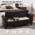 thumbnail image 3 of 65 Inch Bedroom Bench, End of Bed Bench with Storage, Bed Benches for Foot of Bed, Faux Leather Window Bench with Tufted Button and Nailhead Trim, Upholstered Storage Bench with Rolled Arms, Black, 3 of 18