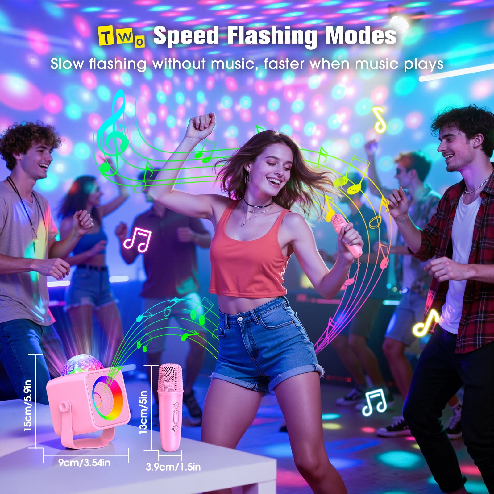 Karaoke Machine for Kids Adults, Portable Bluetooth Karaoke Speaker with 2 Wireless Microphones and Disco Party Lights, Mini Singing Toy Gift for Girls Boys Ages 4-12