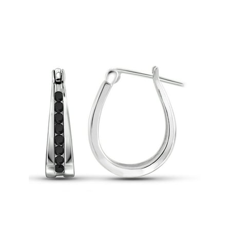 JewelersClub Black Diamond Earrings Women – 1/4-Carat Diamonds Sterling Silver Hoop Earrings Small – Hypoallergenic Hoop Earrings – Small Hoop Earrings Diamond Hoops – Hoop Earrings for Women