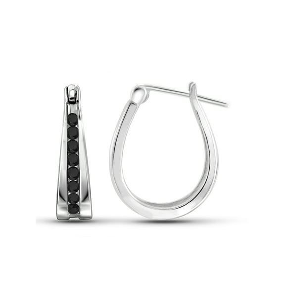 JewelersClub Black Diamond Earrings Women – 1/4-Carat Diamonds Sterling Silver Hoop Earrings Small – Hypoallergenic Hoop Earrings – Small Hoop Earrings Diamond Hoops – Hoop Earrings for Women