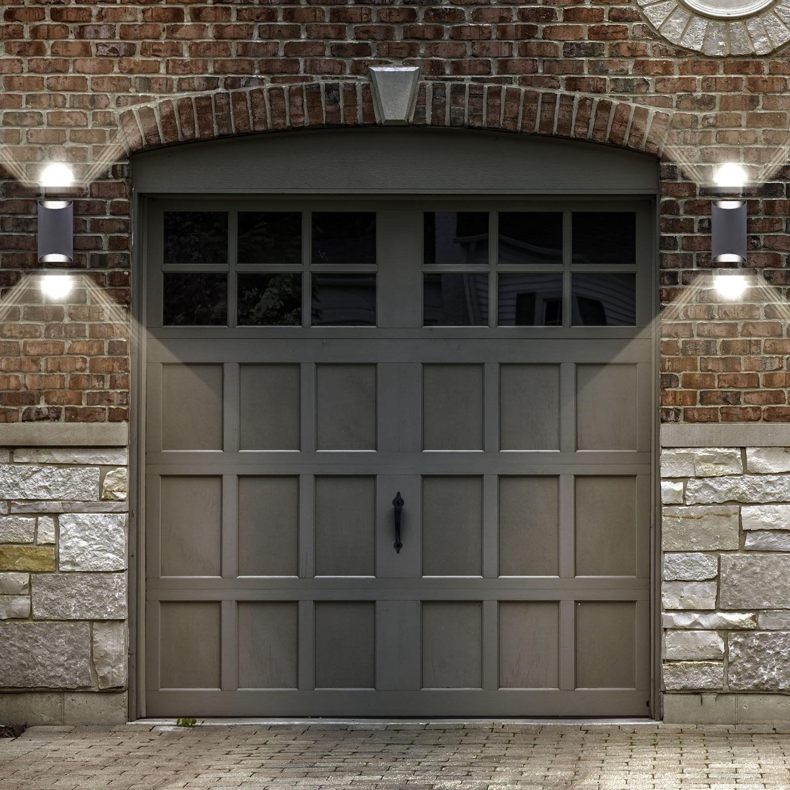 Luxrite Modern LED Porch Lights Outdoor Up and Down Wall Sconce, 9W/12W/15W, 3CCT 3000K 4000K 5000K, IP65 Waterproof, 8 Inch Half Cylinder Aluminum, ETL, Outside Lights for House, Garage, Patio 2-Pack