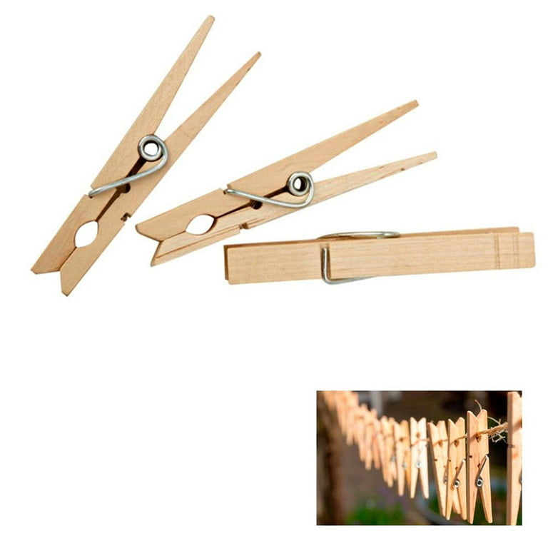 AllTopBargains 130 Wooden 3 1/4 Inch Large Clothespins Laundry Spring Wood  Clothes Pins Crafts 