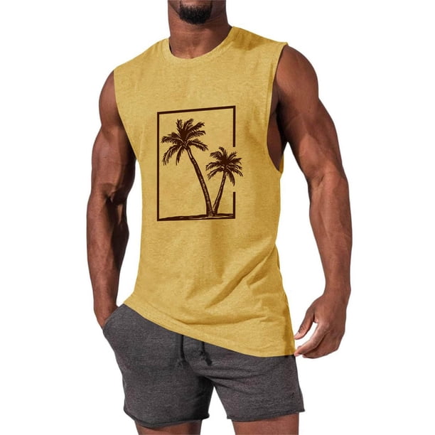 Camiseta sin mangas de cuello redondo para hombre, informal, a la moda, con estampado, deportiva, de poliéster