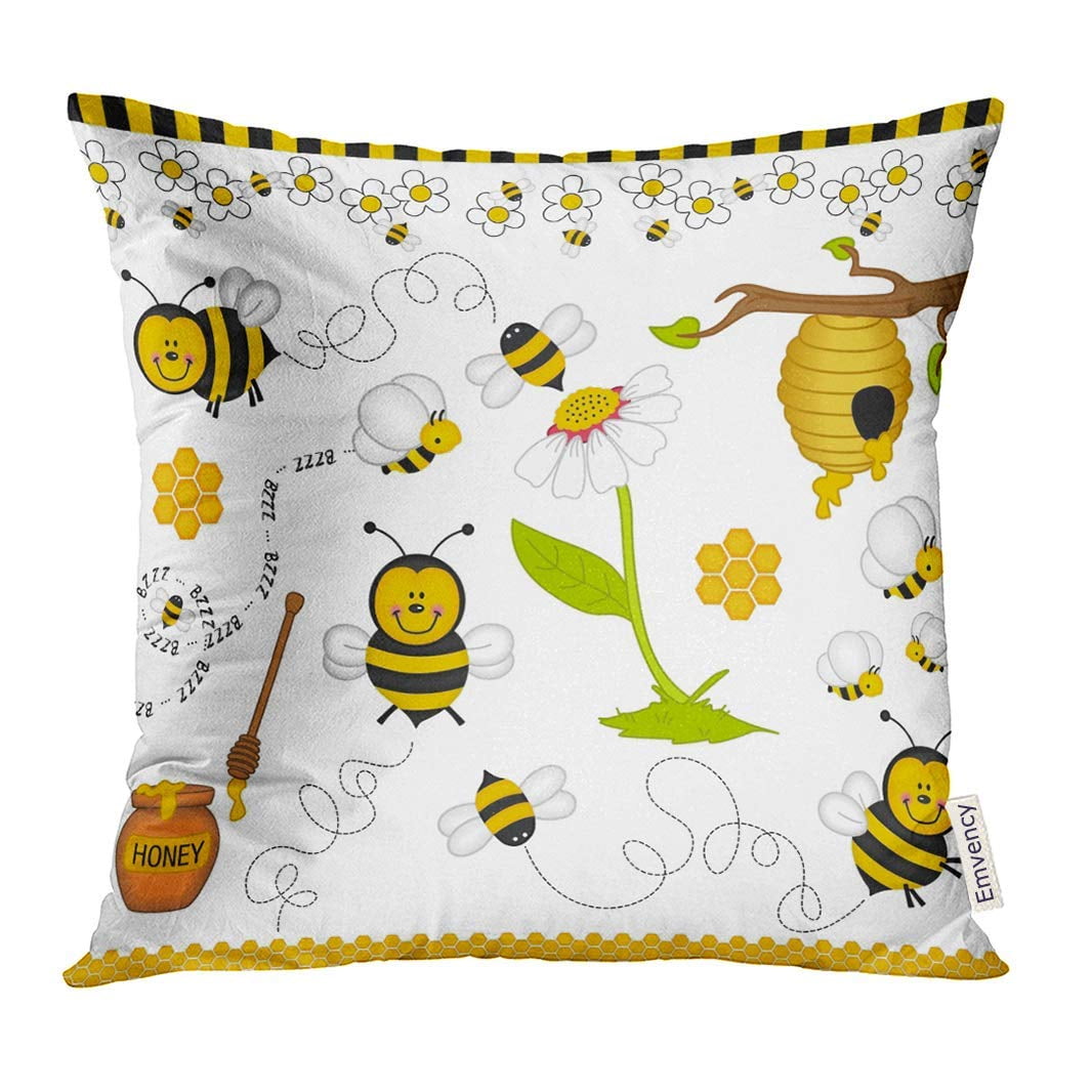 ARHOME Yellow Honey Bee Digital Collage Cartoon Pillow Case 18x18