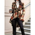 thumbnail image 5 of Women Plaid Flowy Ruffle Hem Shacket Jacket Button Lapel Long Sleeve Cardigan Coat Babydoll Shirt Top Orange XL, 5 of 7