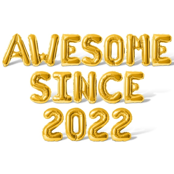 Letter & Number Balloons - AWESOME SINCE 2022 16" Inch Alphabet Letters Foil Mylar Balloon Birthday Party Banner (Gold)