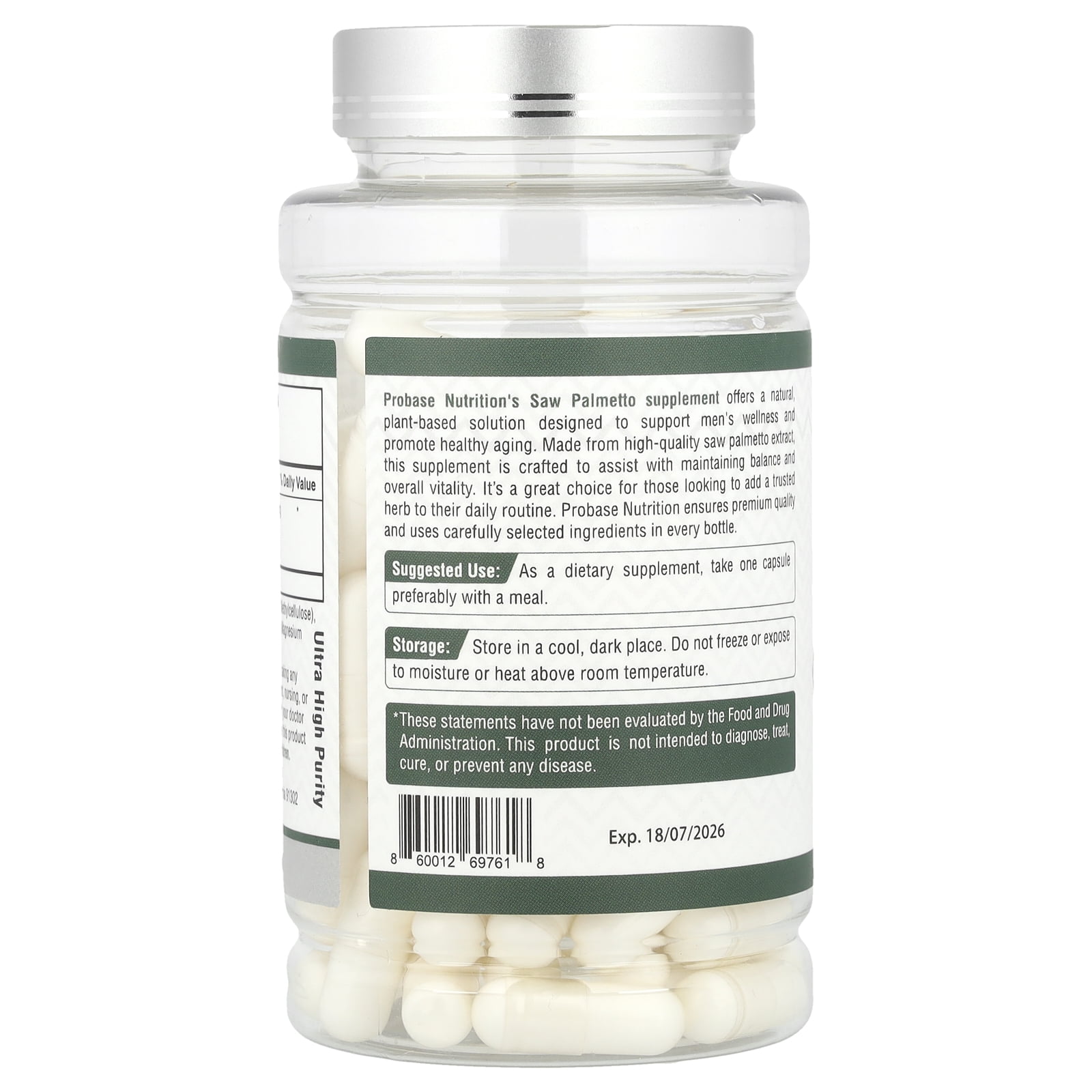 Probase Nutrition Saw Palmetto Extract Prostate Health Supplement for Men, Supports Prostate, Urinary, and Hair Health, 100 Capsules, 3+ Month Supply