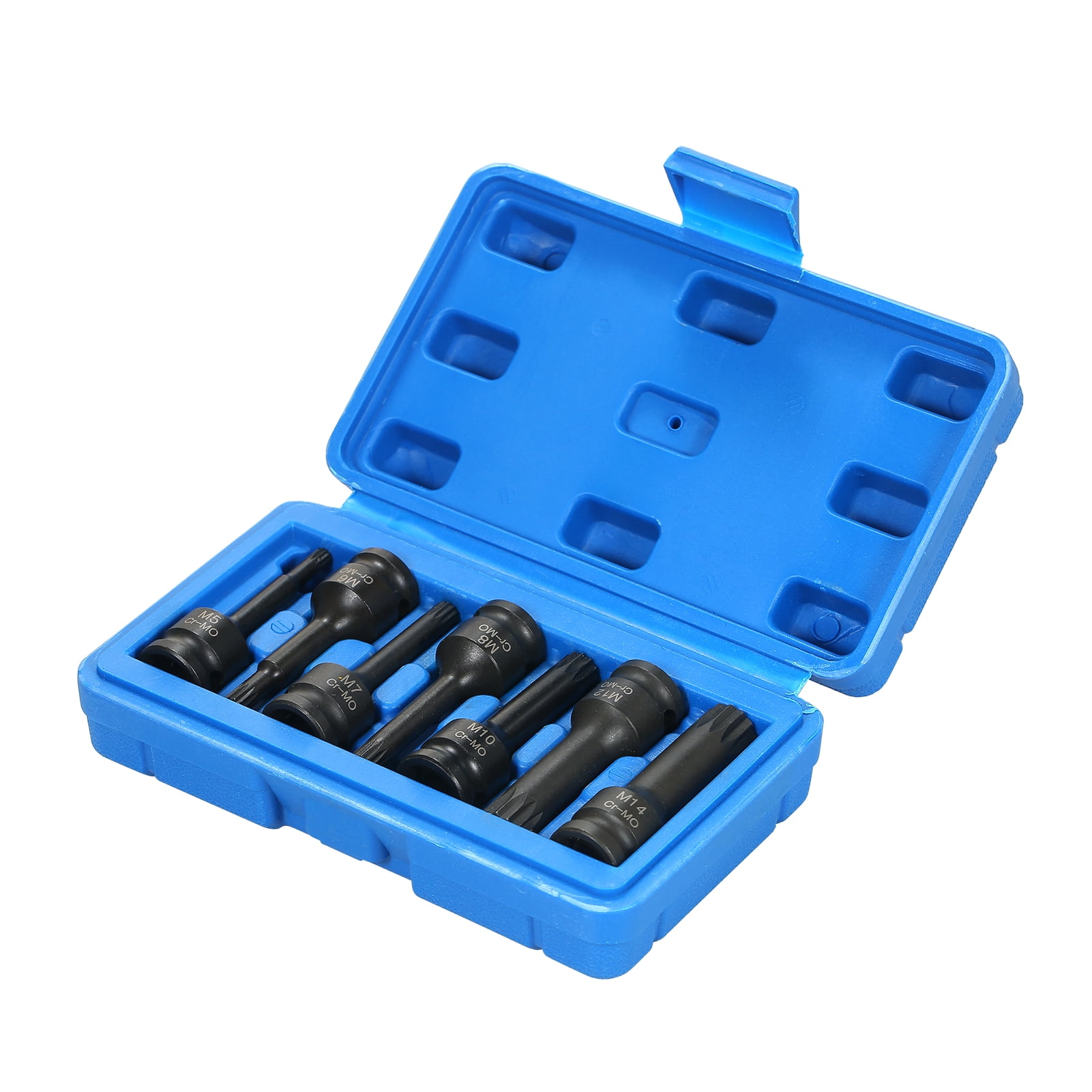 3/8-inch Drive Impact Socket Set 7 Piece Metric Sizes 5mm 6mm 7mm 8mm 10mm 12mm 14mm XZN Triple Square Spline Bit Cr-Mo Steel Socket Set