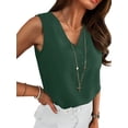 thumbnail image 3 of ANRABESS Women's Textured V Neck Tank Top Summer Work Office Blouses Sleeveless Loose Dressy Tunic Shirts Business Casual Outfits Deep Green L, 3 of 10