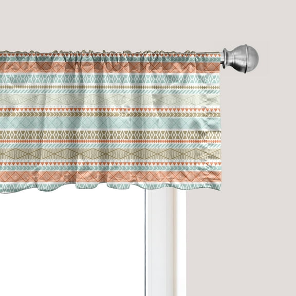 Ambesonne Bohemian Window Valance, Patterns, 54" X 18", Salmon Pale Blue Sepia