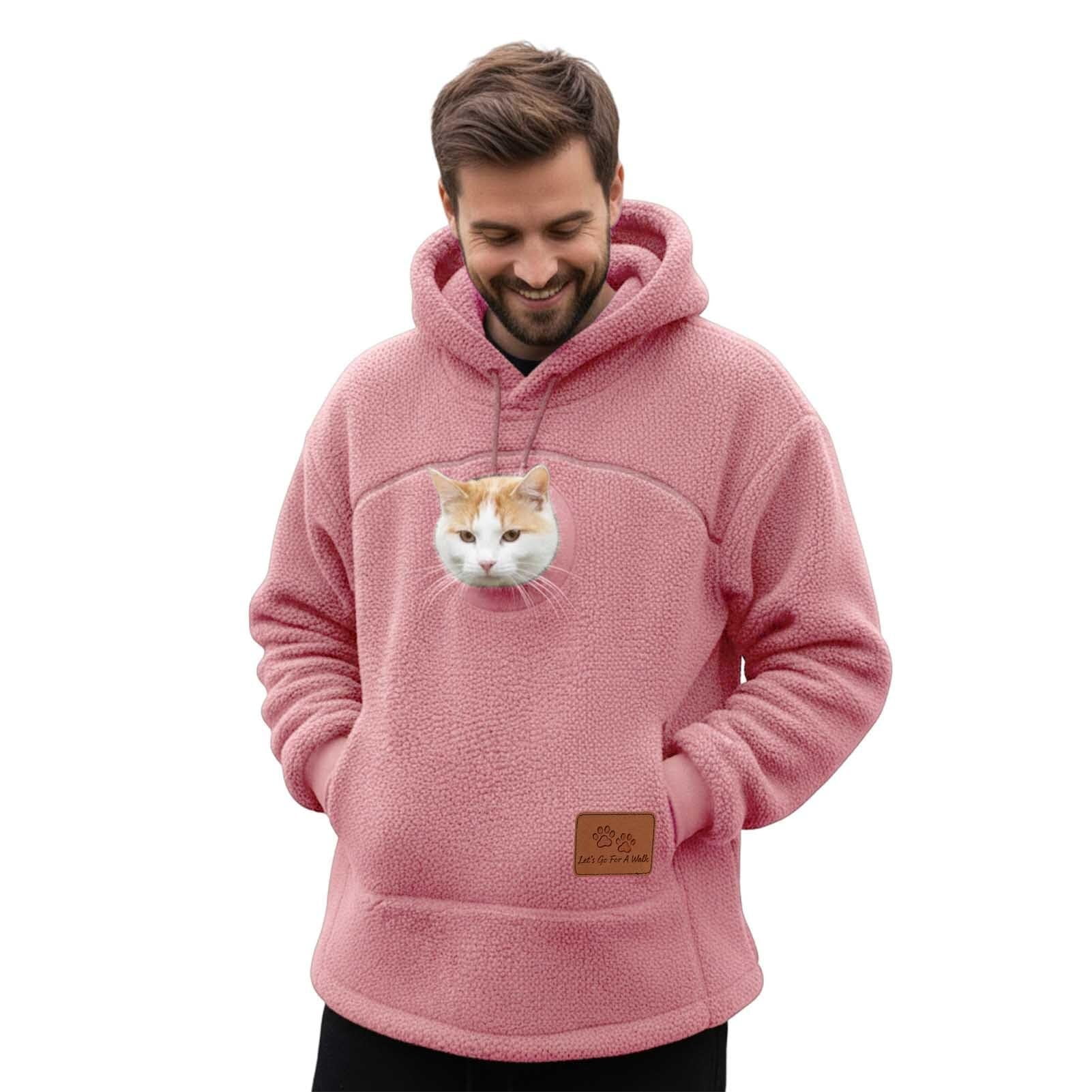 Stralyhd Cat Pouch Hoodie for Women Oversized Sweatshirt with Dog Pouch Sharpa Warm Kangaroo Pouch Hoodie Hooded Animal Holder Pullover Pink M