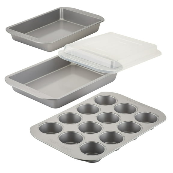 Farberware Nonstick Bakeware 12-Cup Muffin Pan and Cake Pan Set, 4-Piece, Gray