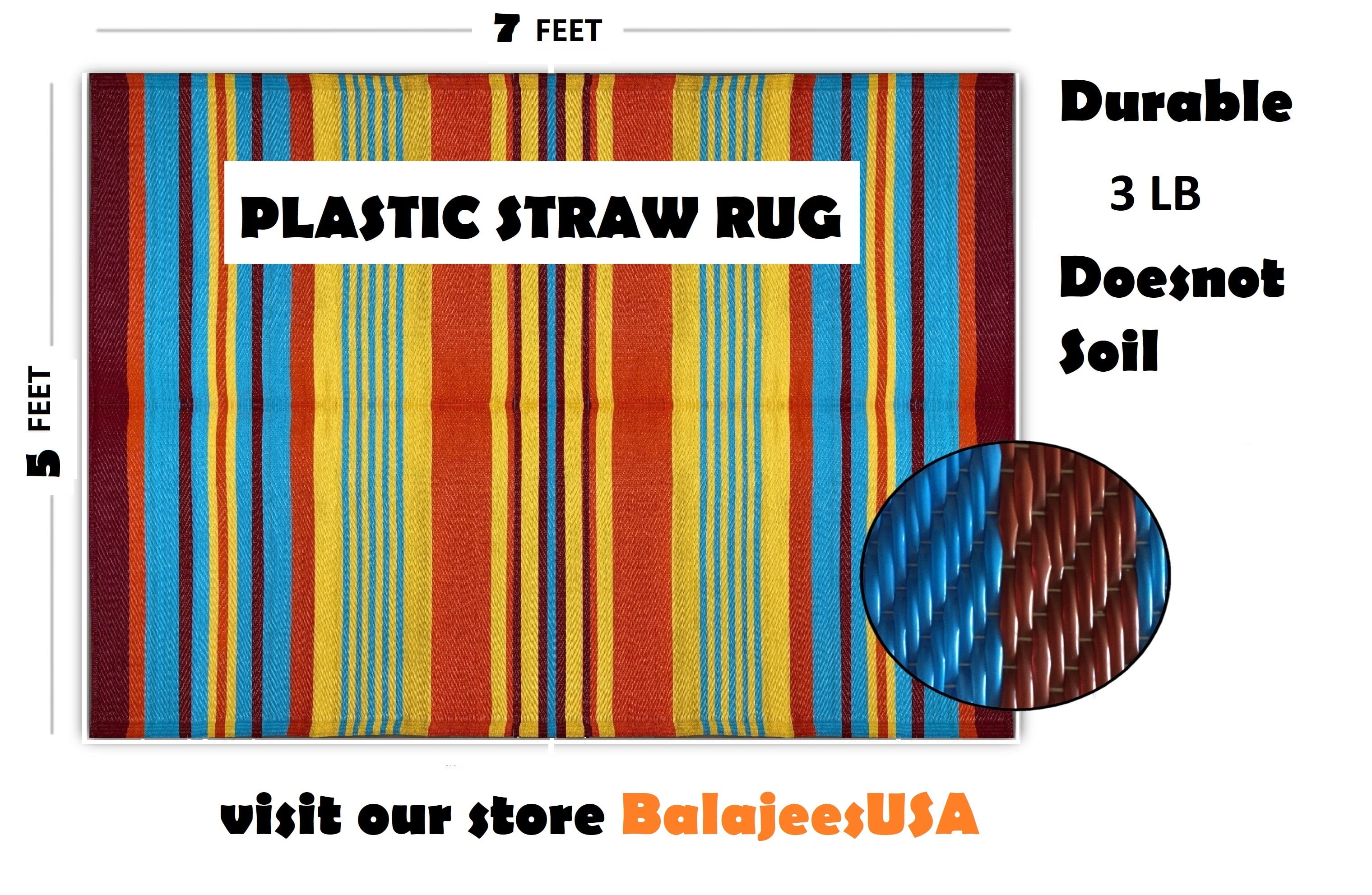 BalajeesUSA Outdoor rugs Plastic straw patio rugs-5 by 7 feet. Blue  reversible mats waterproof rv camper mats patio rugs Clearance.477