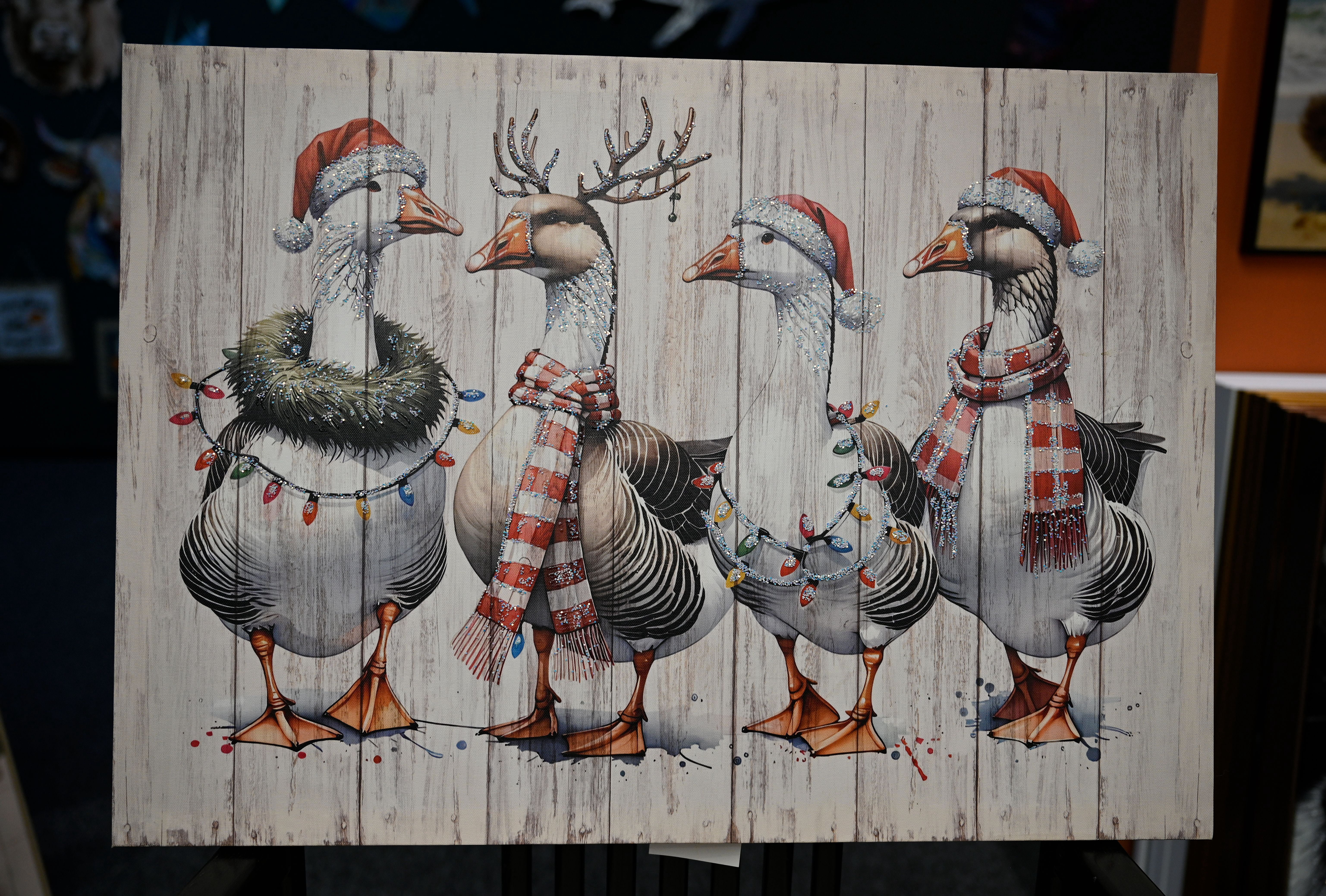 Euroco Framed Vintage Duck Wall Art,Christmas with ornaments Watercolor Canvas Poster Wall Decor,Perfect for Living Room Kitchen Bedroom 20x28 Inch