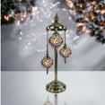 thumbnail image 6 of SILVERFEVER Moroccan Lamps Mosaic Turkish Lamp Colorful Handmade Glass Lanterns 30" Tall- E 12 Light Bulbs Enclosed Orange Blue Floral Burst, 6 of 9
