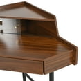 thumbnail image 2 of MODERNLUXE Corner Makeup Vanity Desk with Folding Mirror and Lights,Modern Vanity Set with 1 Stool,2 Drawers and 3 Shelves for Bedroom,Women, and Girls,Walnut, 2 of 7