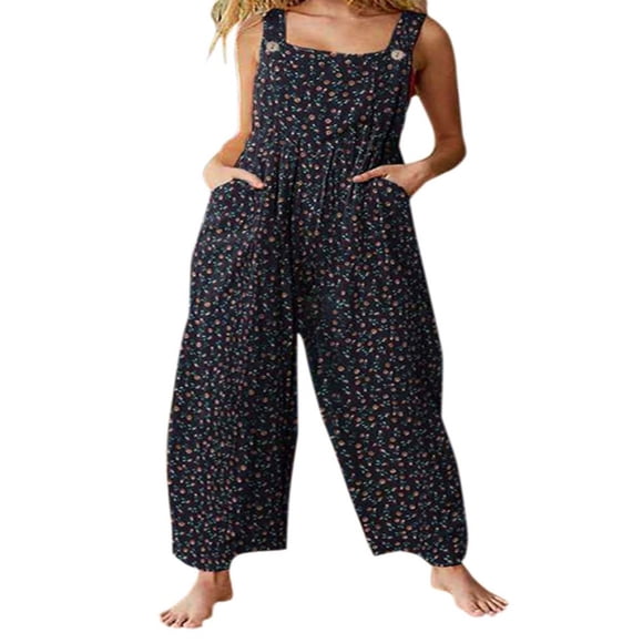 Women Boho Printed Casual Overalls Loose Baggy Bib Pants Jumpsuit Bohemian Wide Leg Overall Plus Size