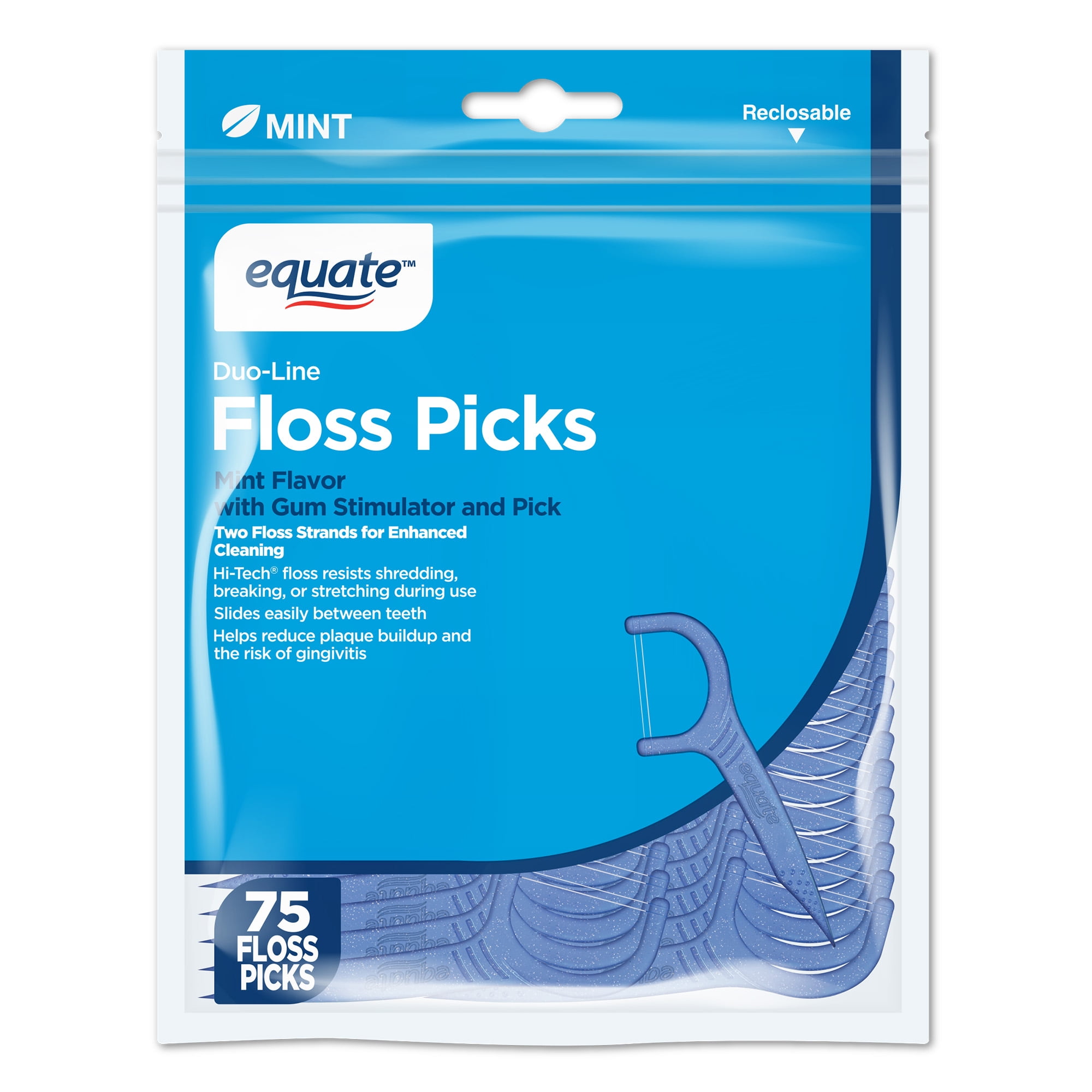 Equate Duo Line Floss Picks, Mint, 75 Count