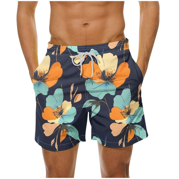 Pantalones Cortos Casuales de Impresión Hawaiana de los Hombres, Poliéster de Secado Rápido con Forro de Malla para la Playa Y la Piscina