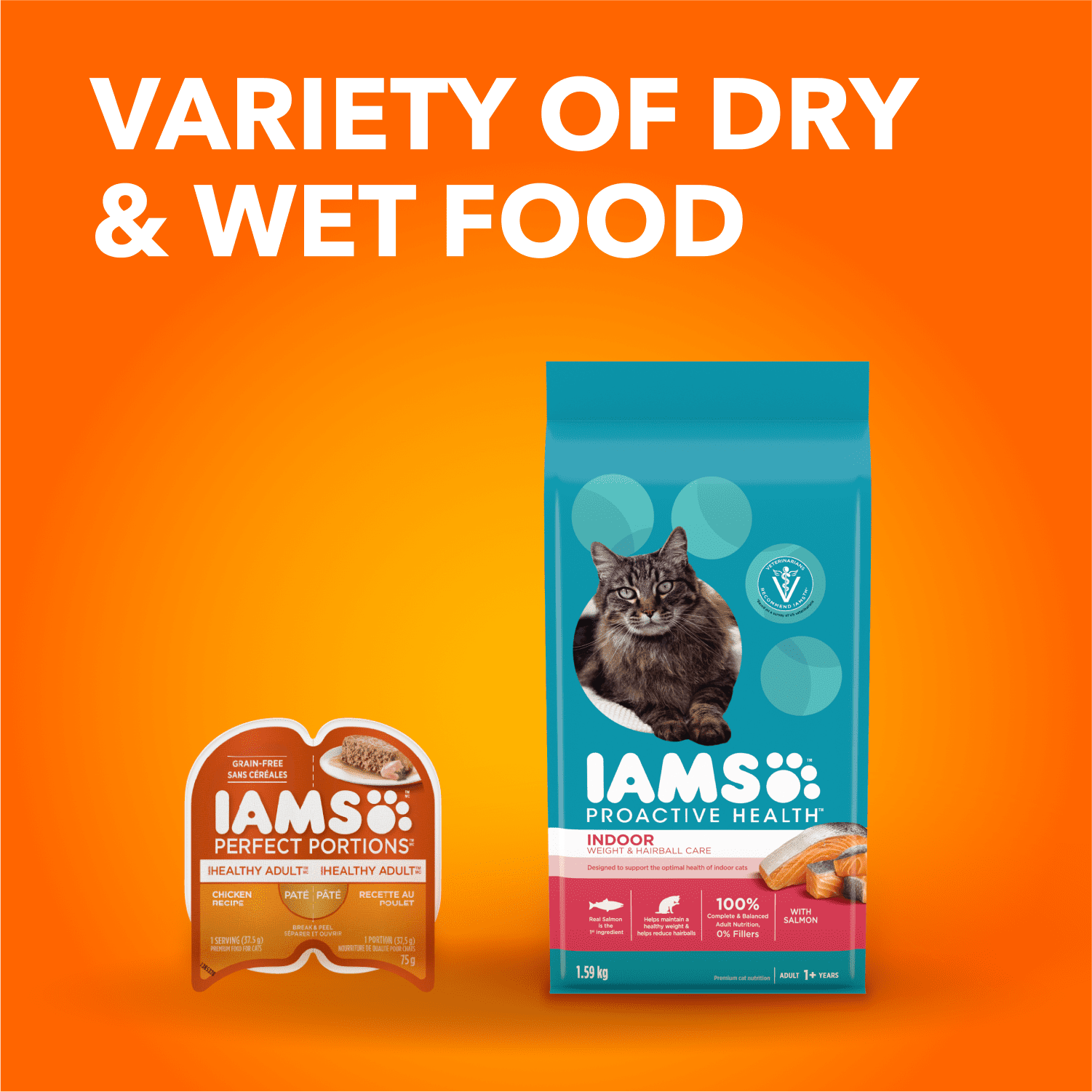 Iams Proactive Health Adult Indoor Weight & Hairball Care Dry Cat Food with Salmon 1.6kg