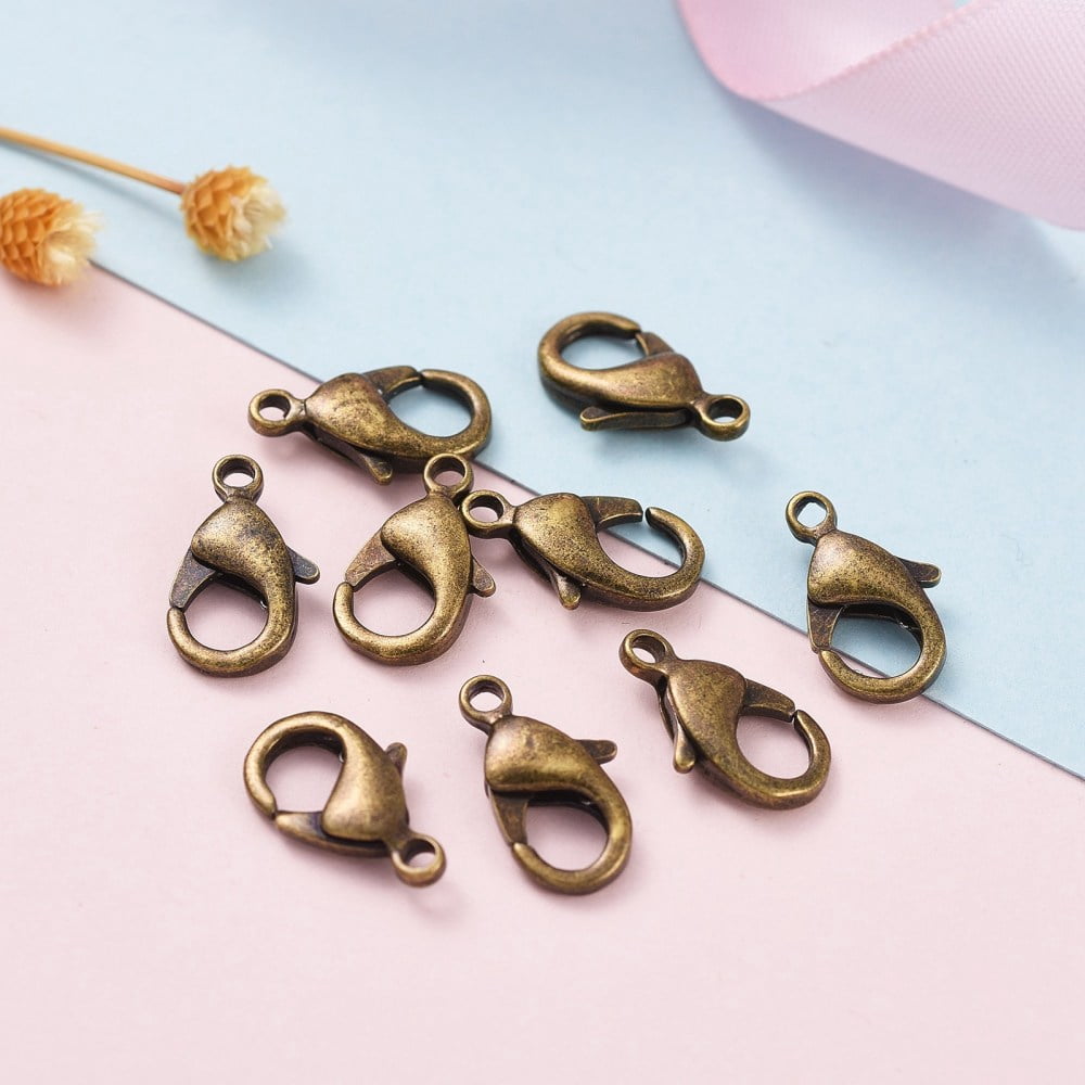 200 pc Brass Lobster Claw Clasps Parrot Trigger Clasps Cadmium Free Nickel Free Lead Free Antique Bronze 15x8x3mm Hole: 2mm