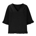 thumbnail image 5 of Summer Sales Womens Summer Tops Cute Lightweight Cotton‑Linen 3/4 Sleeve Summer Casual Blouse Oversized Tshirts for Women Under 12$, 5 of 7