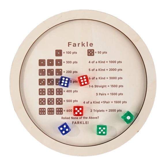 YIFAEUX Wooden Farkle Dice Tray with 6 Dice Adults Family Night Party Educational Multi-player Interactive Classic Dice Game