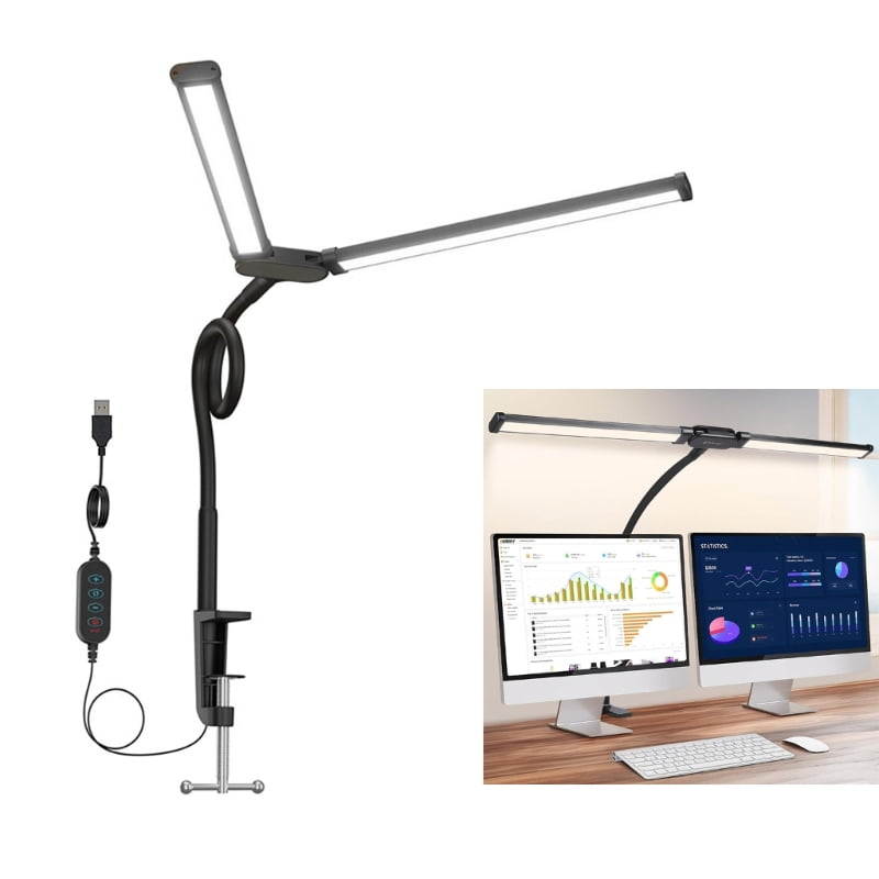 Double Head Clip on Desk Lamp Flexible Gooseneck LED Light for Reading Crafting