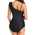 thumbnail image 4 of Star Maternity Off Shoulder One Piece Swimsuit Flounce Floral Ruffled Pregnancy Bathing Suit Black (S, 4 of 4