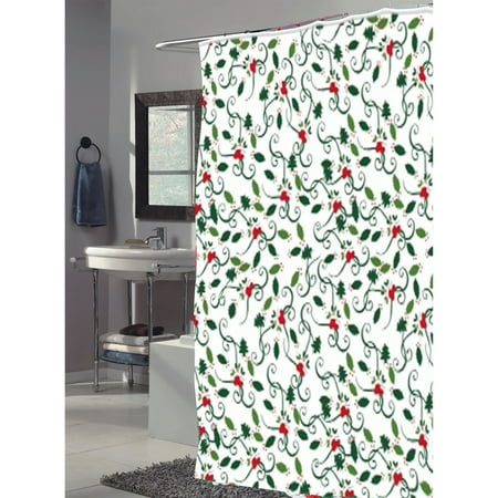 Carnation Home Fashions Deck the Halls Christmas Tree Fabric Shower Curtain