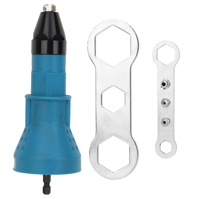 Kit Adaptateur Rivets Alimenté par Perceuse : Convertit les Perceuses Pneumatiques/sans Fil en Rivets Professionnels en Quelques Secondes / Inclut 4 Buses (2.4mm, 3.2mm, 4.0mm, 4.8mm), Clé Hexagonale, Poignée Auxiliaire & Boîte de Rangement
