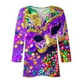 thumbnail image 4 of Gamivast Mardi Gras Shirts for Women Plus Size V Neck Mask Graphic Funny Tee Tops Loose Fitted 3/4 Sleeve Button Carnival Party T-Shirt Spring Holiday Outfits 2026, 4 of 6