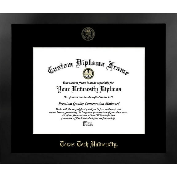 Texas Tech University 14w x 11h Manhattan Black Single Mat Gold Embossed Diploma Frame with Bonus Campus Images Lithograph (value savings at $59)