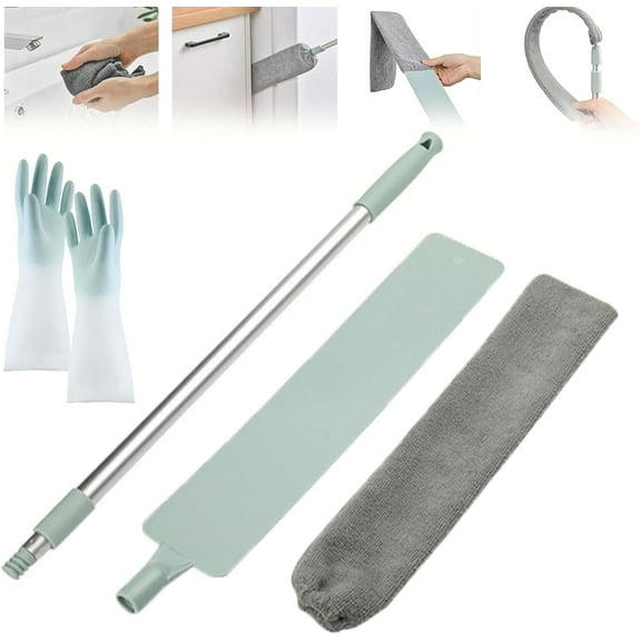 Saker Plus Flat Duster,Retractable Microfiber Gap Dust Cleaning with Bendable & Removable Head,Reusable Washable Dusting Wand for Home,Ceiling,Blinds