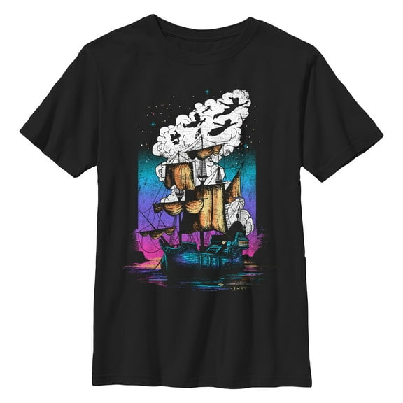 Boy's Peter Pan Peter Pan Pirate Ship Flight Neon Graphic T-Shirt