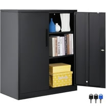 SONGMY Metal Storage Cabinet with Locking Doors, Lockable Steel Storage Cabinets with 2 Doors and Shelves, Black Metal Cabinets with Lock, Small Steel Cabinet for Office, Garage, Home, Shop
