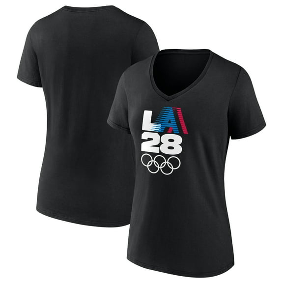 Women's Black LA 2028 Summer Olympics Retro Stripe V-Neck T-Shirt