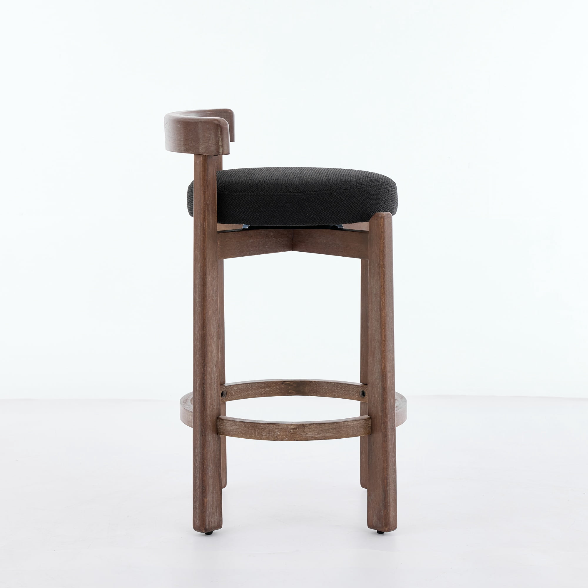 Set of 2 Swivel Counter Stools with Solid Wood Frame and Linen Upholstery, 26-Inch Bar Stools with Back and Footrest for Kitchen Island, Black