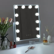 Fenchilin Hollywood Vanity Lighted Makeup Mirror 3-Colored Lights Polished Metal Tabletop, White, 14.5" x 18.5"
