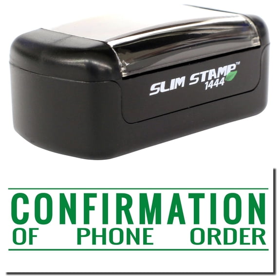 Slim Pre-Inked Confirmation of Phone Order Stamp, Slim 1444, Ultra Slim Design, Impression Size 1/2" by 1-3/4", Up to 25,000 Impressions - Green Ink