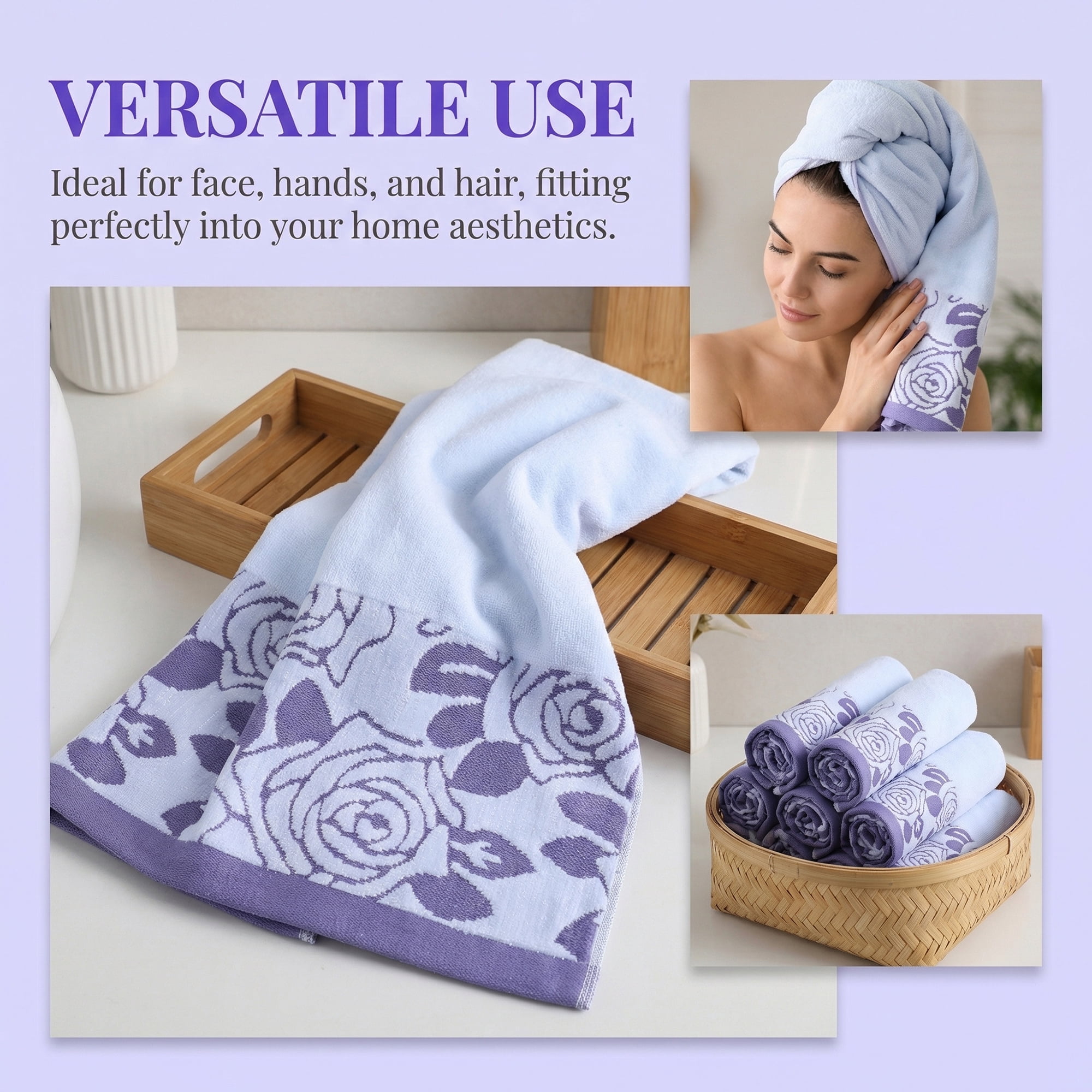 Unique Bargains 2 Pack Pure Cotton Rose Jacquard Hand Towels Blue 29" x 13"