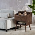 thumbnail image 2 of LEDREM Set of 2 Mid-Century Nightstands with Hidden Drawer,Bedside Tables with Open Shelf and Large Drawer,Solid Wood Legs,Natural Walnut, 2 of 6