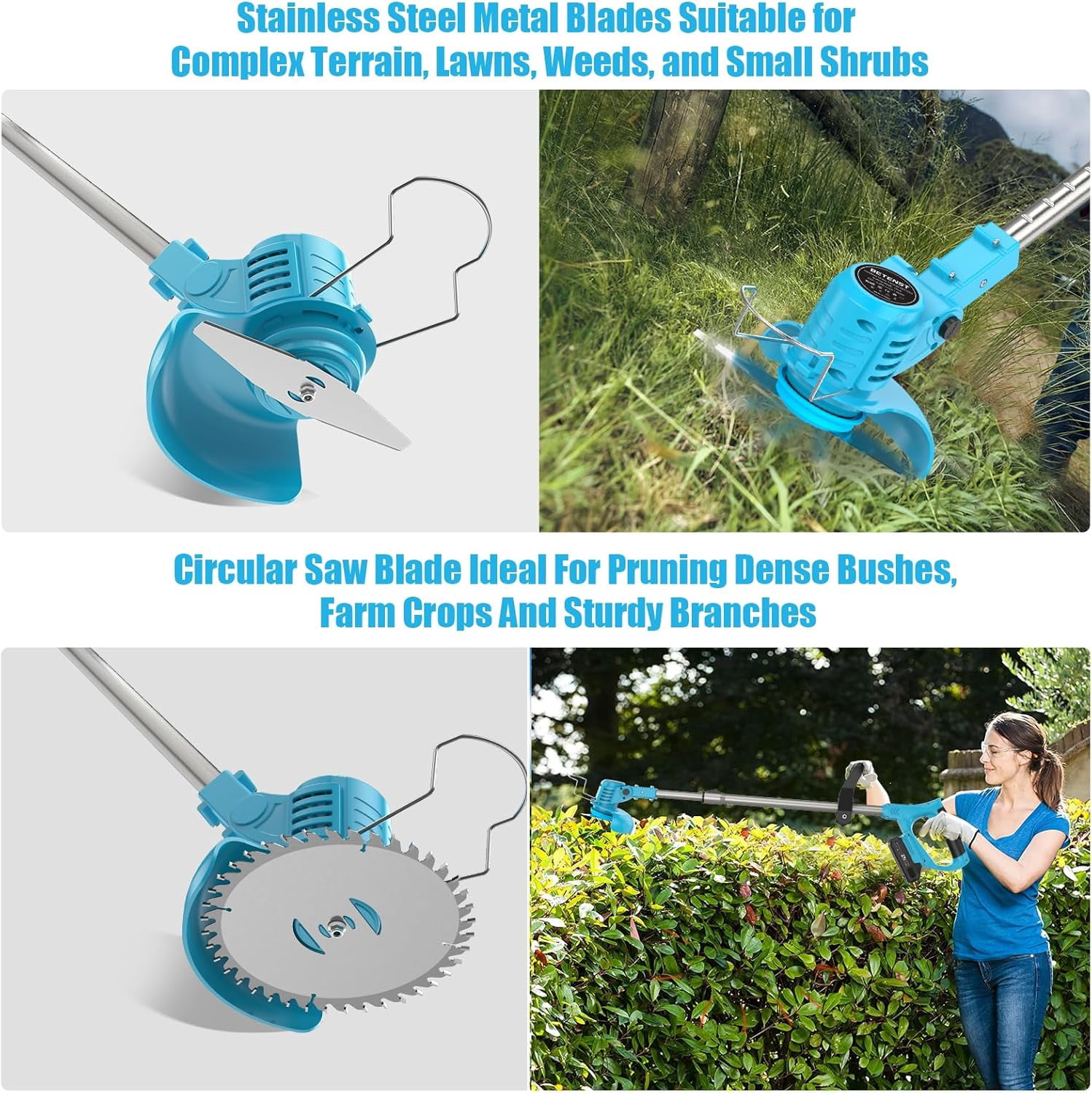 Weed Wacker Cordless String Trimmer 21V with 2 Batteries Metal Blades Adjustable Pole for Garden Yard Lawn