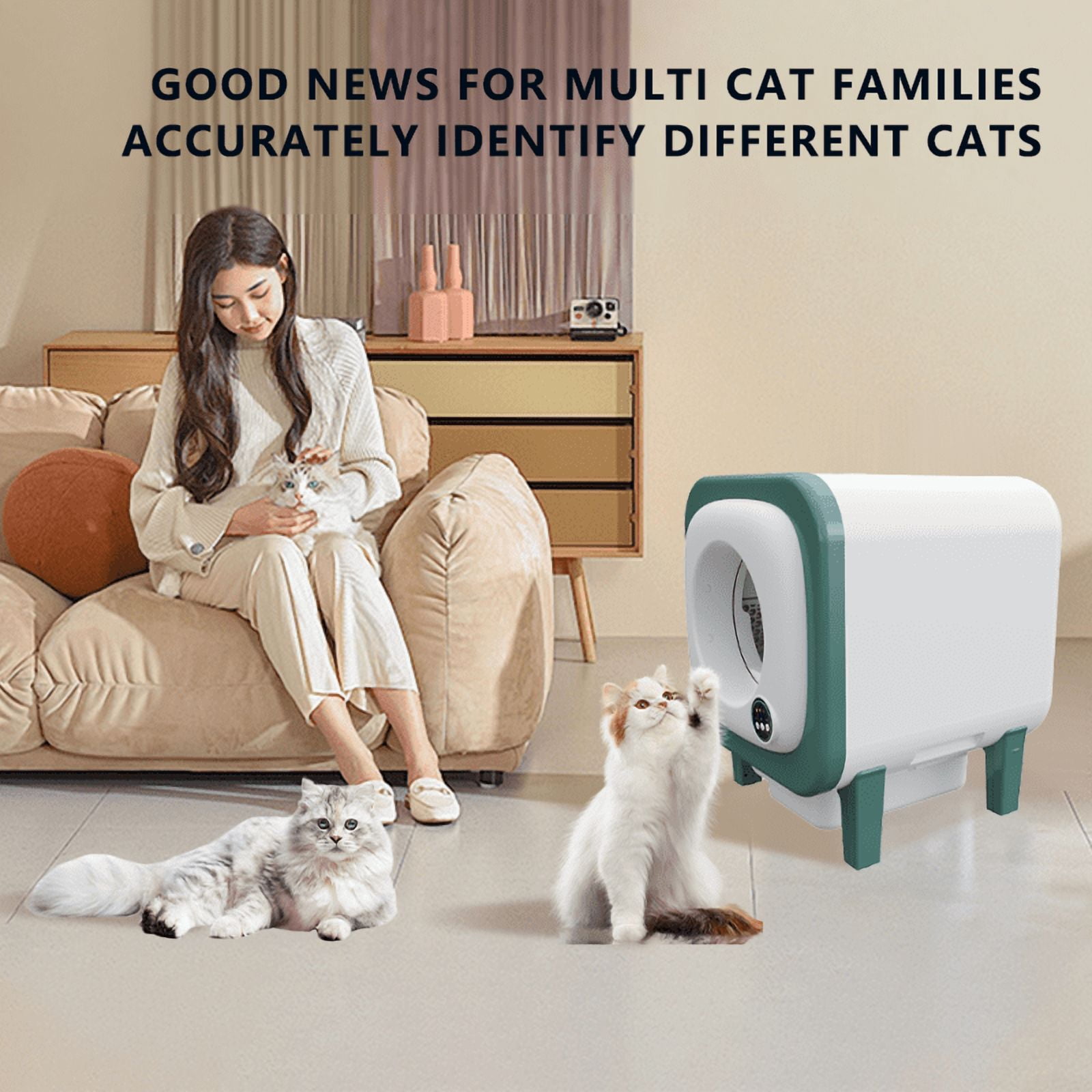 Automatic Cat Toilet with Large Capacity, Multi-Cat Recognition and App Control