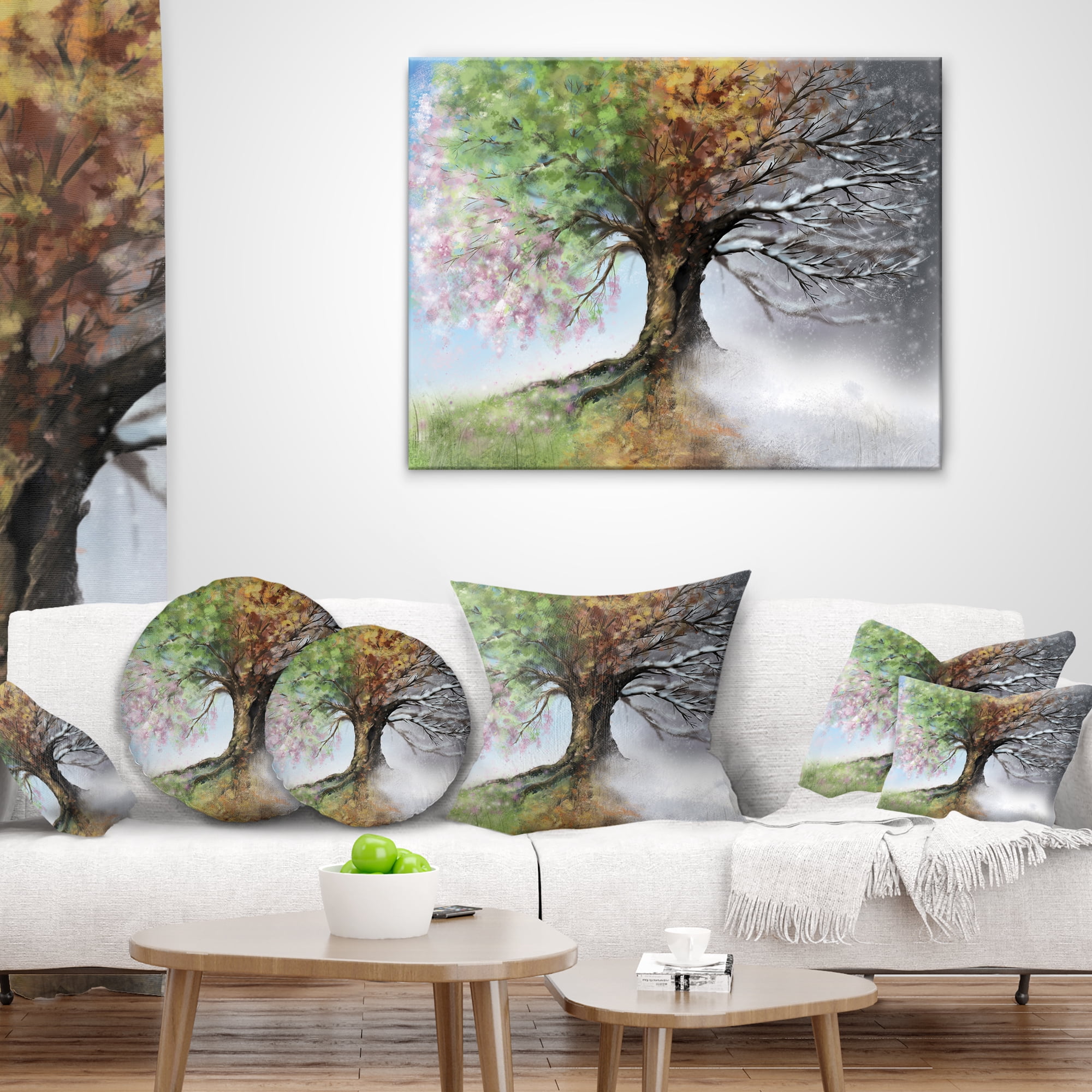 Designart Tree with Four Seasons - Tree Painting Throw Pillow - 18x18