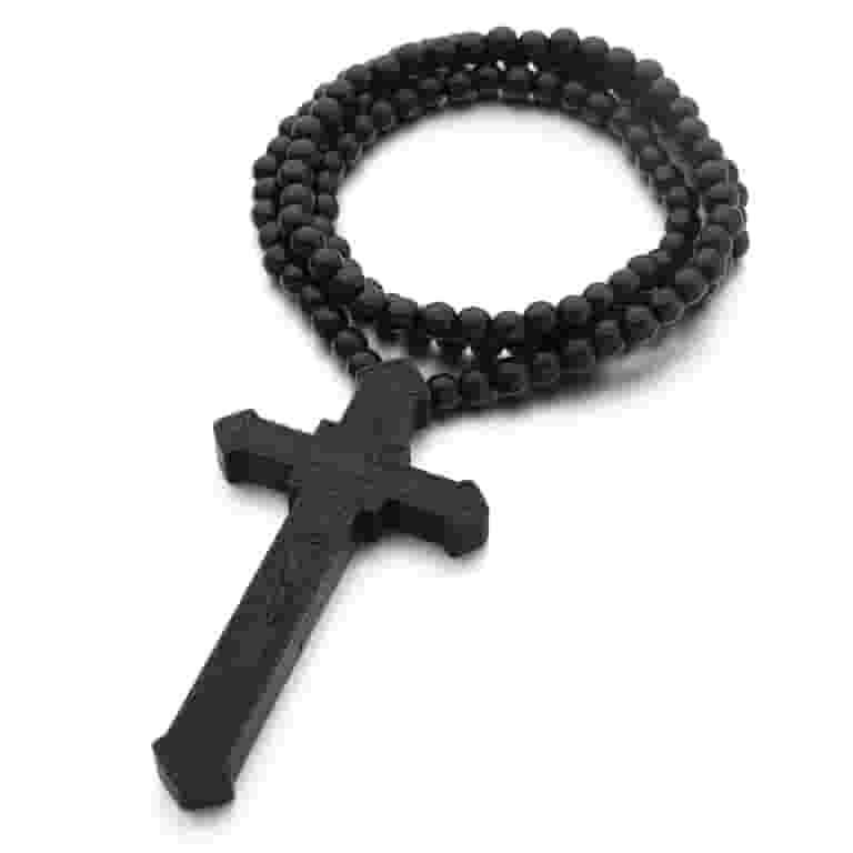 Wooden Beads Cross Necklace For Women & Men - Natural Wood Religious Jewelry | Baptism, Communion, Gift For Him Or Her